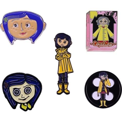 Coraline Pins Book Secret Door Badge Spooky Girl Button Eyes Doll Brooch Halloween Horror Cartoon Animation Movie Character