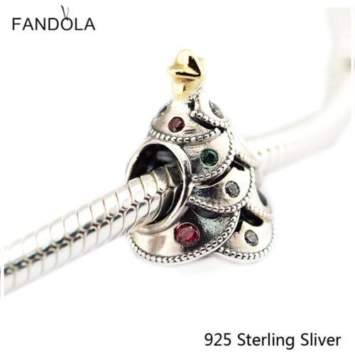 CKK Festive Tree, Multi-Colored 14K Gold Charms 925 Sterling Silver Beads Original Jewelry Fits For Bracelets