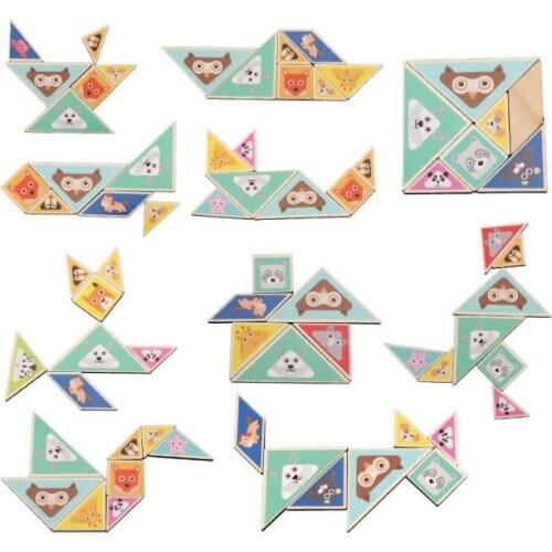 2019 New Creative Wooden Brain Teaser Puzzle Animal Tangram Wood Board Game Toys Gift for Children