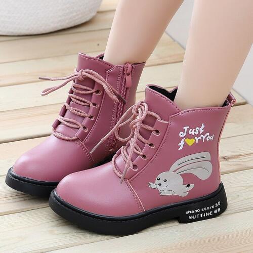 Children Boots Autumn Winter PU Leather Girls Shoes Cartoon Printed Girls Snow Boots Lace Up Waterproof Kids Boots EUR 27-38