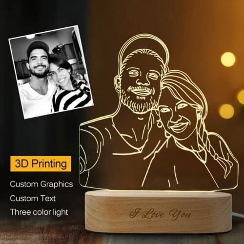 Dropshipping Customized 3D Night Light 3 Colors USB Photo Text Custom DIY Lamps For Baby Christmas Wedding Gift