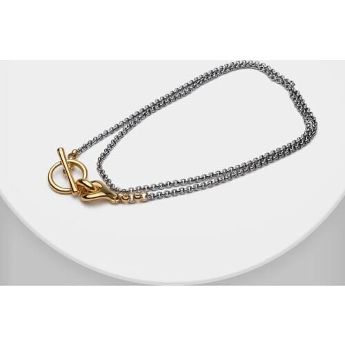 Amorita boutique Fashion matching color gold plating Circle locker long chain double layer necklace