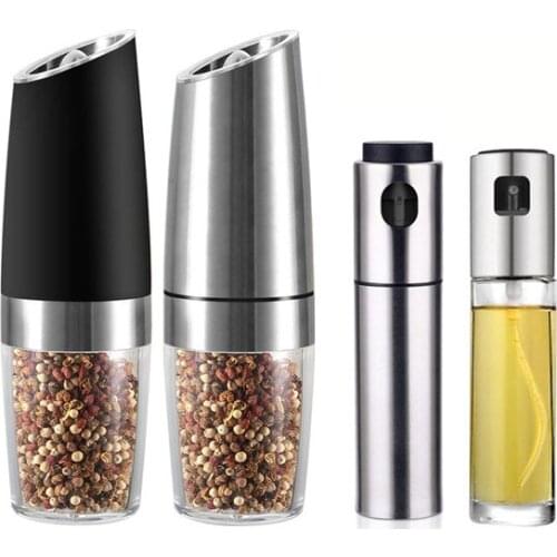 Automatic pepper grinder electric salt and pepper grinder olive oil spray bottle set kitchen spice grinder cooking tool