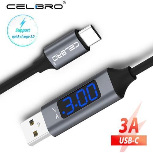 USB Type C Fast Charging Cable with Voltage and Current Display Cavo Usb Usbc C Type Cable for S8 Samsung S10 A8 A9 2018 A8s S9