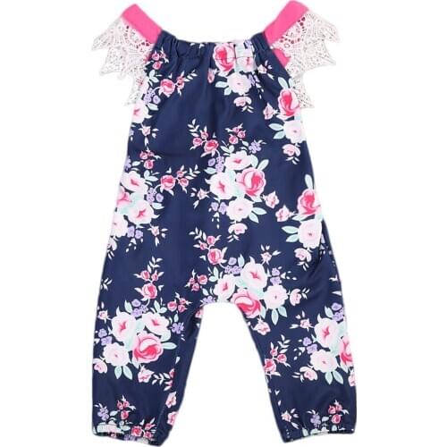Toddler Baby Girls Romper Floral Lace Ruffles Sleeve Backless Jumpsuit Sunsuit HOT 0-24M