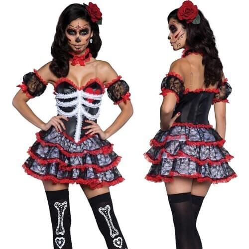 Mexican Day Of The Dead Comtume for Women Day of the dead Ghost Brides Party Uniform Coco Cosplay Masquerade Sexy Performance