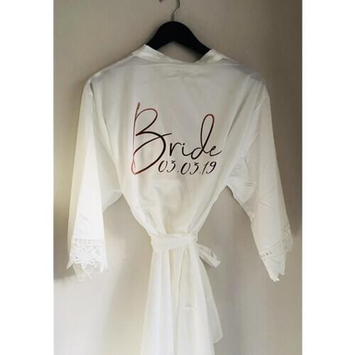Custom lace bride nightgown with name date get ready robe hen night Nightwear bridesmaid Bathrobe wedding keepsake birthday gift