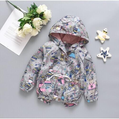 1-5Years Korean Fashion Childrens Clothing 2020 Autumn Winter Boy Bird Doodle Girl Print Jacket Children Windbreaker Kids Coats