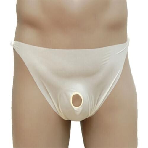 Latex Men Soft Safety Thong Shorts with Penis Hole Flesh Color Male Security Lingerie Briefs Panties Underwear