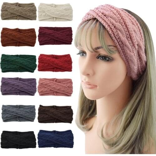 1PC Winter Warmer Ear Knitted Headband Turban For Lady Women Crochet Bow Wide Stretch Solid Hairband Headwrap Hair Accessories