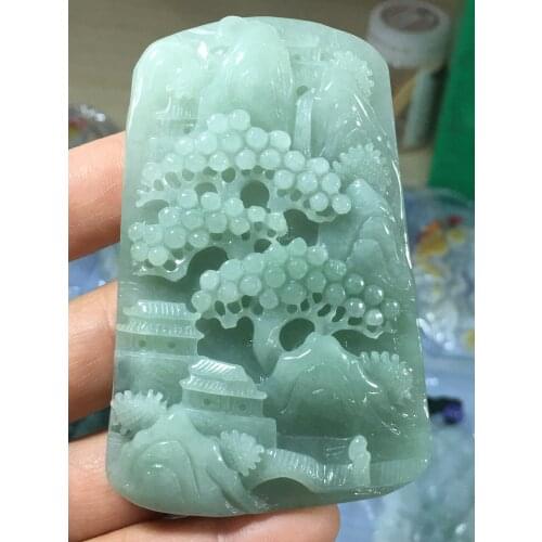 Natural Myanmar jade A HandCarved landscape jadeite green jade pendant jade necklace pendants jewelry jade necklaces