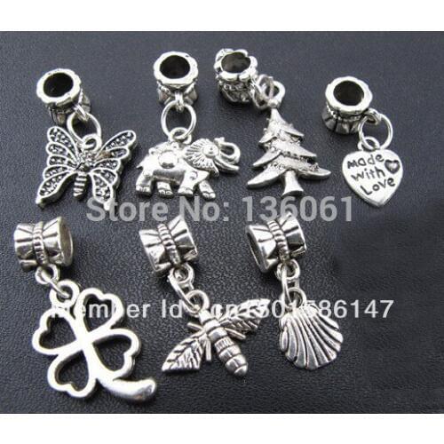Wholesale Antique Silver Vintage Dangle Charms Mix Elephant & Heart Pendants For Jewelry Making Findings Bracelet 10pcs Z227