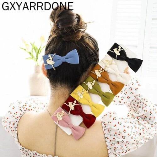 Wholesale Golden Ballet Girl Knot Bow Hairpins Hair Clips Women Girls Cute Leather Hairclip Headdress Hair Jewelry Accessories