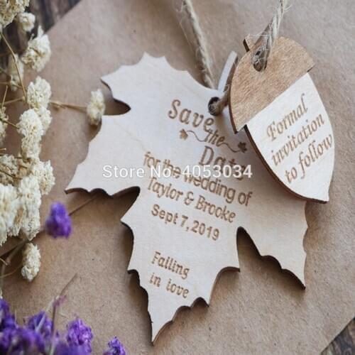 Autumn Leaf Hanging Save The Date Magnets ,Personalized Wooden Fridge Magnets