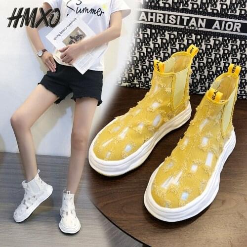 HMXO Autumn High-top Breathable Girl Canvas Shoes Comfortable Street Shooting Casual White Shoes Womens Ankle Short Boots