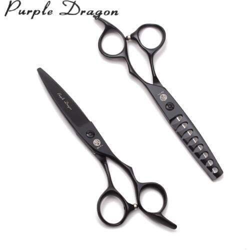 6 inch 17cm JP 440C Purple Dragon Black Hairdressing Scissors Cutting Scissors Thinning Shears Willow Leaf Shape Hair Scissors