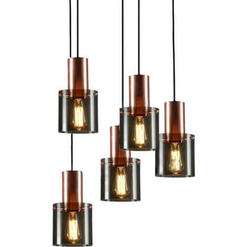 Nordic glass pendant light modern smoke gray cylinder glass lampshade rose gold metal lamp body