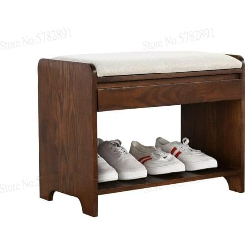 All Solid Wood Shoe Bench Home Entrance Simple Entrance Can Sit Shoe Rack Shoe Cabinet With Drawer Nordic Log White