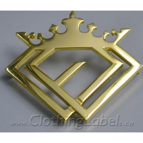 Custom metal labels for bag, clothing, shoes, hollowed out logo, zinc alloy material, crown metal emblem , accept small order