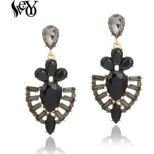 VEYO Roman Shield Shape Crystal Drop Earrings for Women Trendy Hollow out Fan shape Earrings Fashion Jewelry Gift