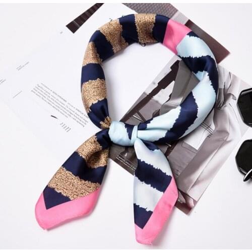 Yishine New 70x70cm Women Multifunction Polyester Silk Scarf Stripes Patchwork Printed Satin Small Square Wraps Scarves Shawl