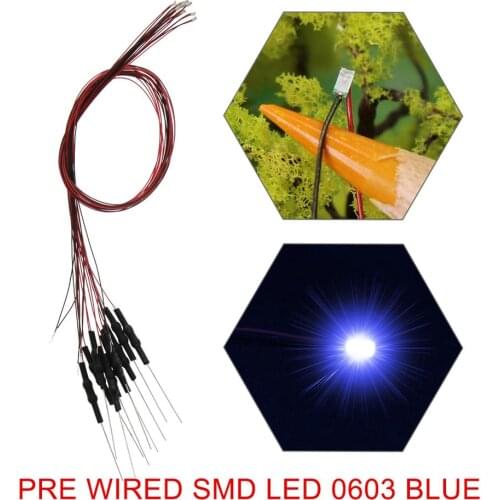 Blue Pre-wired SMD 0603 LED Pre-soldered micro litz wired Blue LED leads Model Train HO N OO Scale L0603B 20pcs/40pcs