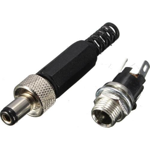 SWILET 2.5MM x 5.5MM DC Power Female Male Plug Jack Connector Socket Adapter Screw Locking DC Plug & Metal Panel Mount Socket