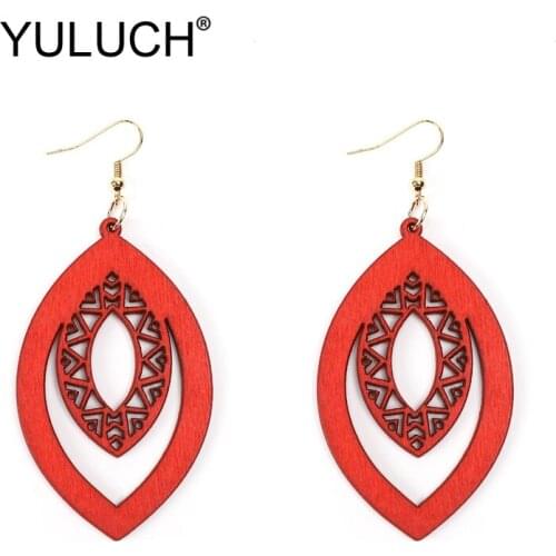 YULUCH 2019 Vintage Red Wood Hollow Water Drop Statement Earrings Fashion Jewelry Pendant Hanging Earring For Women Party Gifts