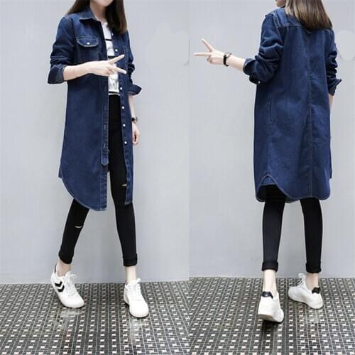 2020 Denim Jacket Womens Long Section Autumn Large Size 3XL Loose Denim Clothing Fashion BF Windbreaker Wild Coat Female A200