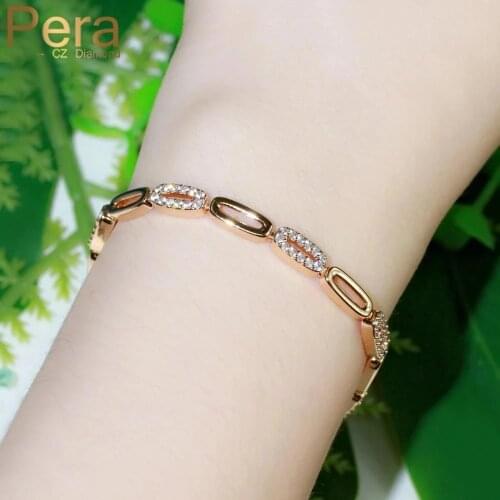 Pera Noble 585 Rose Gold Cubic Zirconia Round Shape Connected Tennis Bracelets for Women Fashion Brand Jewlery Accessories B189