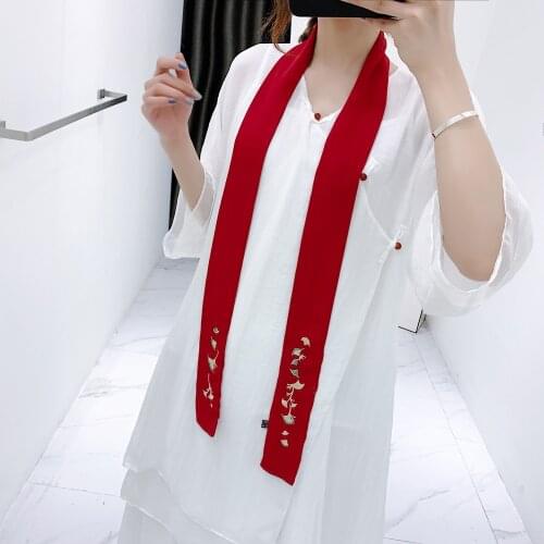 2019 solid color embroidery small scarf ladies small scarf female silk scarf spring and summer simple wild narrow scarf hairband