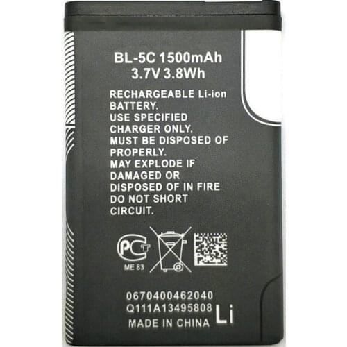 2020 New BL-5C 1500mAh Battery For Nokia 1000 1010 1100 1108 1110 1111 1112 1116 BL 5C BL5C Mobile Replacement