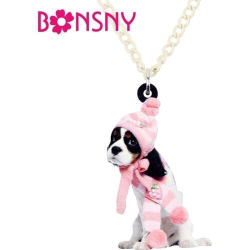 Bonsny Acrylic Scarf Cavalier King Charles Spaniel Dog Necklace Pendant Collar Choker Cute Animal Jewelry For Women Girls Teens