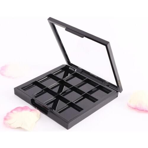 Black 12 Grids Empty Eyeshadow Dish Makeup Palette with Clear Top for Concealer Lipstick Blush Loose Powder Storage Box