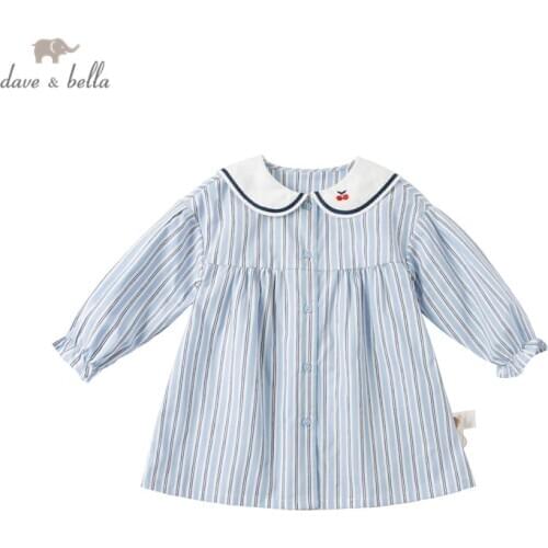 DBM16936 dave bella spring baby girls cute striped dress children fashion party dress kids infant lolita clothes