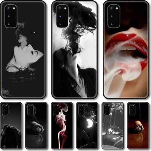 Smoke lady Phone Case For Samsung Galaxy Note S21 20 10 9 E Lite UW Ultra 5G PRO Black Shell Cover