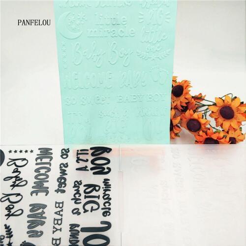 PANFELOU baby boy joy Embossing folders Plastic For Scrapbooking DIY Template Fondant Cake Photo Album Card Making