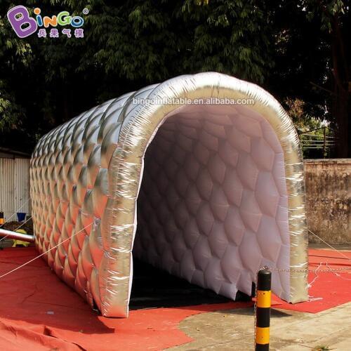 Custom made 9.1x2x3 meters inflatable silver tunnel / glow luminous 30 feet length inflatable tunnel toy tents
