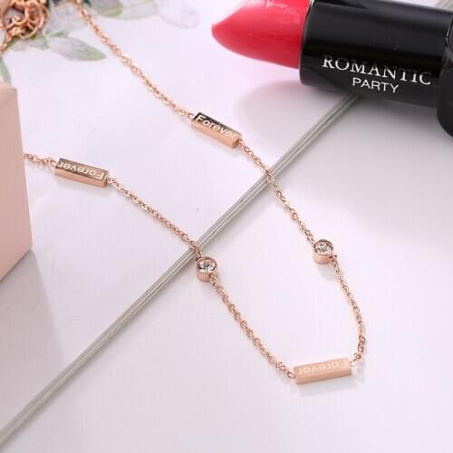Korean Simple Letters Long Zircon Rose Gold Titanium Steel Anklet Hot Selling High Quality Girls Anklet gift accessories