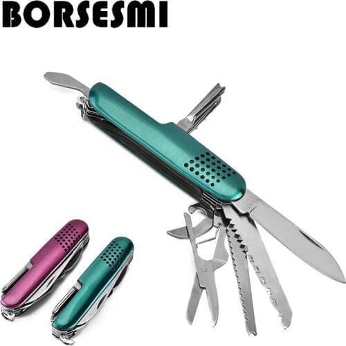 Hot sale 91mm multi-function pocket knives 12 functional kitchen fruit knife Mini 11 in 1 stainless steel folding keychain knif