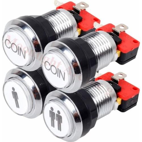 32mm Arcade Buttons Chrome Silver Plated 5V /12V LED Illuminated Push Button 1P / 2P Player Start Buttons / 2x Coin Buttons