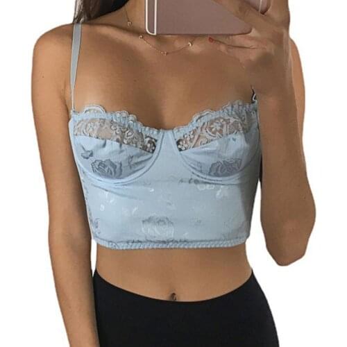 Women Sling Tank Lace mesh splicing Collar Slim Floral Sling Navel sexy curves and charm Vest floral for Daily Wear 2021