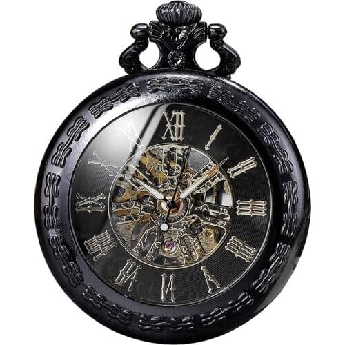 Mechanical Pocket Watch Vintage Steampunk Skeleton Roman Numeral Reloj Fob Chain Pendant Hand-winding Men Mechanisch zakhorloge