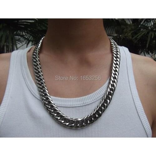 Mens Necklace Heavy and Huge 15mm 24'' Mens Stainless Steel Cuban Curb Link Chain Necklace High Polished