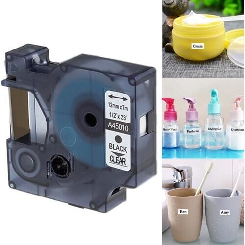 New D1 Tape Cartridge 45010 Black/Clear 12mmx7m For DYMO Label Manager Printers 2mmx7m