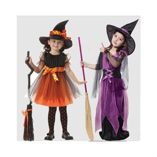Teenager 2-12Y Girls Halloween Witch Dress childrens Girls Cosplay Costume With Hat 2pcs Party tutu Dresses baby girl clothes