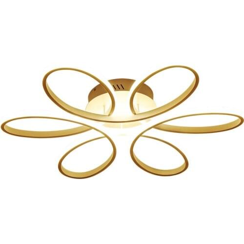 Nordic Modern Simple LED Ceiling Light Gold black Painted Aluminum Flush Mounted Flower Lamp with Remote Control for Dining Room