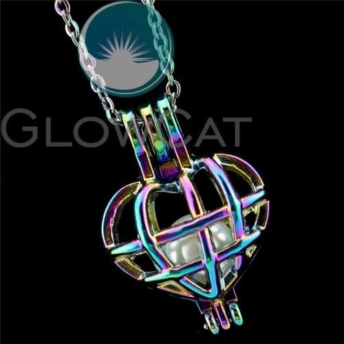 R-C820 Rainbow Colors Cross Heart Beads Cage Pendant Perfume Diffuser Oyster Pearl Cage Locket Necklace