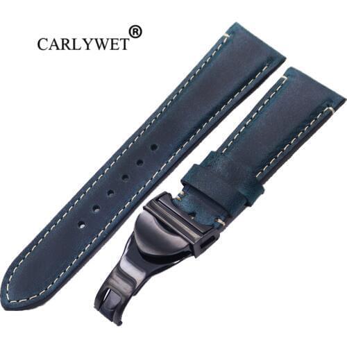 CARLYWET Wholesale 22mm Vintage Blue Genuine Leather Replacement Wrist Watchband Strap Belt Loops Band Bracelets For IWC Tudor