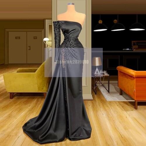 Glamorous Black Strapless Mermaid Evening Dress Floor-Length Sparkly Beaded Sequins Robe De Soiree Aibye Saudi Arabia 2020 Dubai